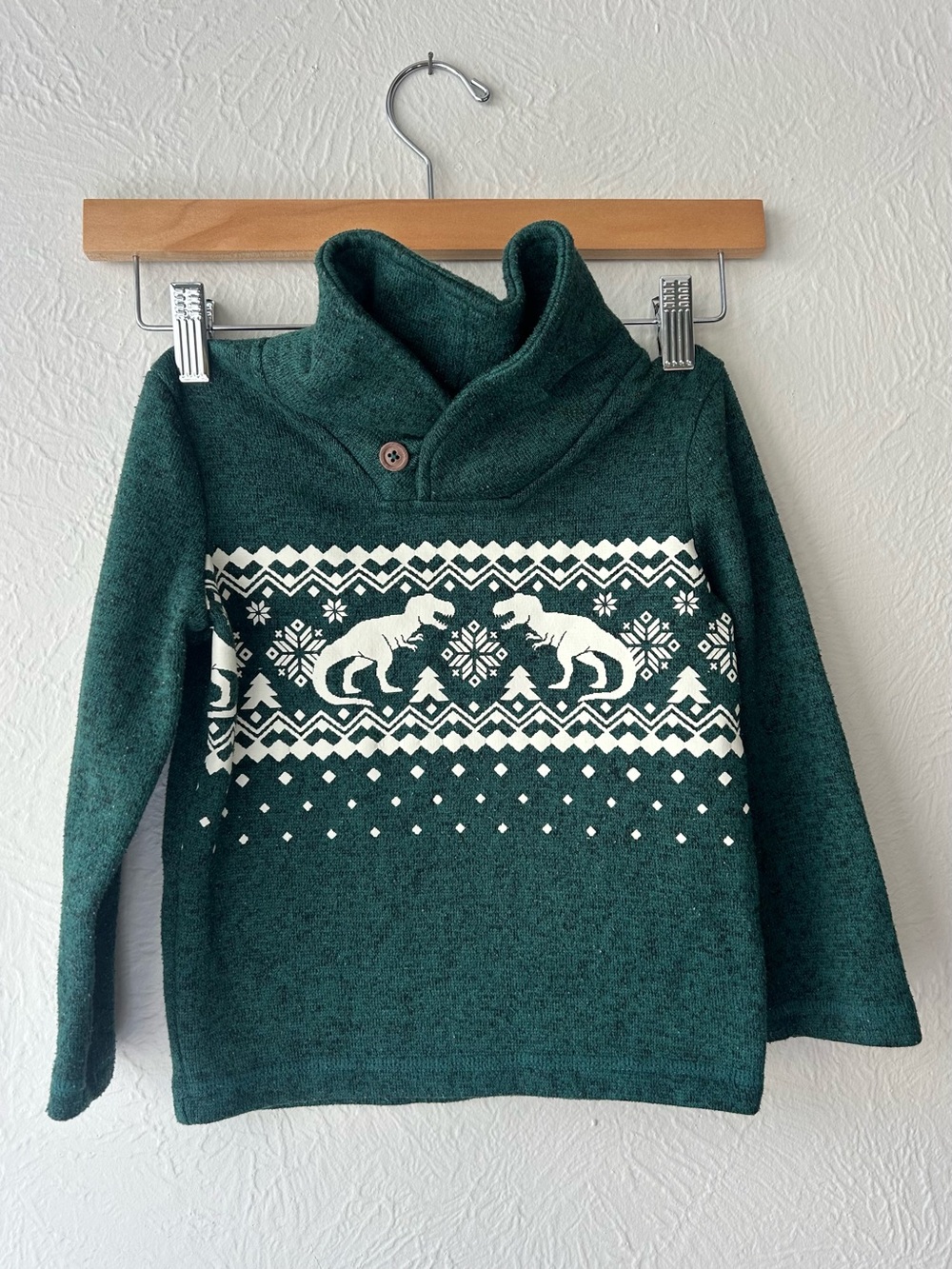 jumping beans Dark Green Dinosaur Fair Isle Shawl Collar Sweater